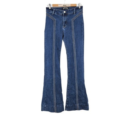 The Kript Jeans Blue Seamed Striped High Waisted Flare Leg Bell Bottoms Size L