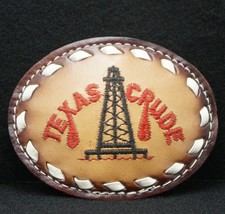 WF01111 NOS VINTAGE 1970s TEXAS CRUDE STATE OILFIELD LEATHER BELT BUCKLE