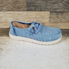 Hey Dude Wendy Frayed Canvas Womens Loafer Shoe Sz 7 Faded Denim Slip On Comfort