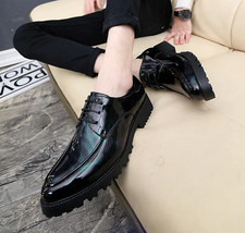 Men's Pointed Toe Glitter Patent Leather Lace Up Dress Formal Wedding Shoes
