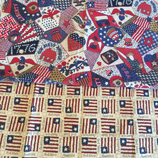 USA FLAG PATRIOTIC FABRIC COTTON 2PC LIBERTY 1776 GOD BLESS AMERICA 1.5 YARDS