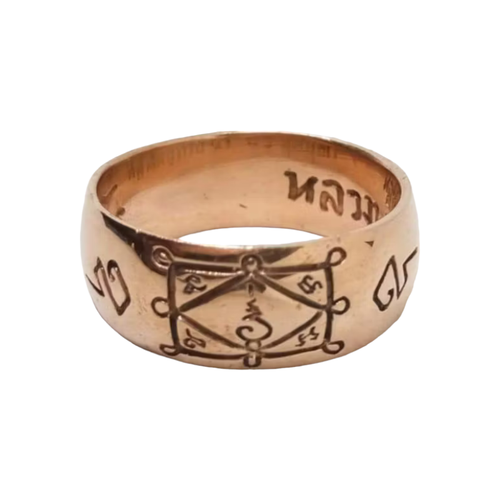 Buddha Ring Kupfer Thai Amulett LP Kuay Schutz mächtig Lucky Yant Gr.9 selten - Bild 1 von 7
