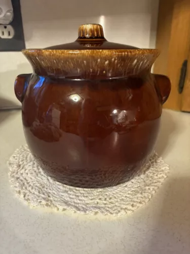 Vintage Hull Pottery Brown Drip Bean Pot Crock 6" With Lid Oven Proof USA