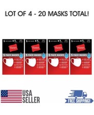 Lot of 4 Packs (20 Masks) Hanes White 100% Cotton Face Mask Washable Reusable