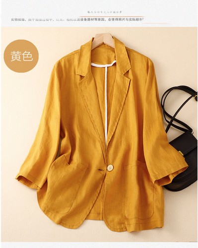 Women's Linen Thin Suits Jacket Business Casual Loose Coat Blazer Tops Outerwear - Picture 25 of 34