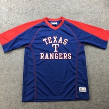 Texas Ranger Shirt Mens Medium Blue Red Spell Out Baseball MLB True Fan