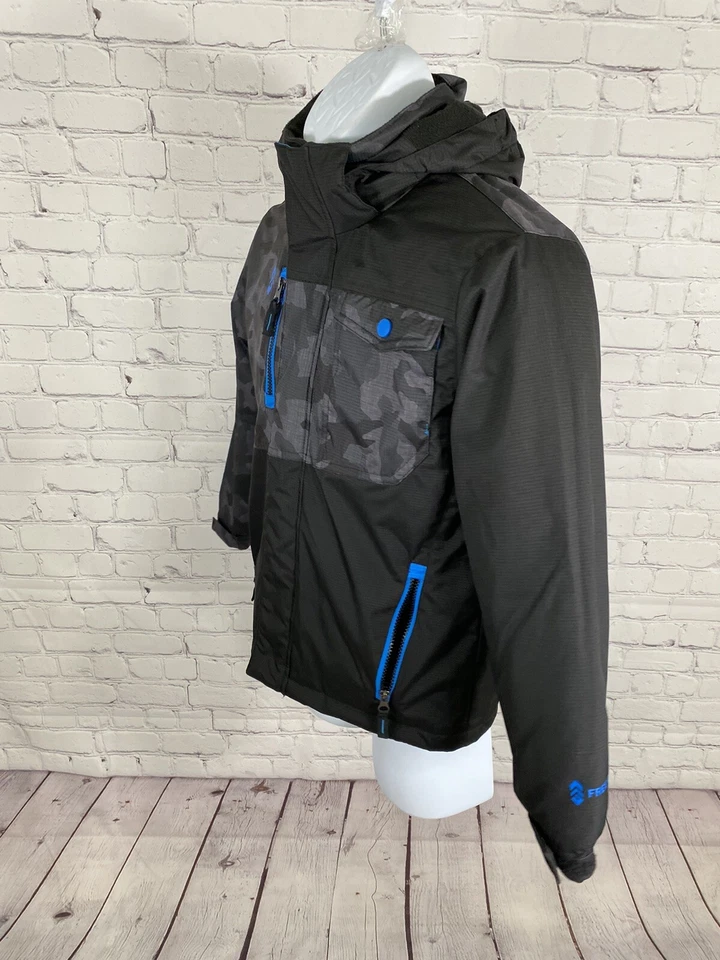 Free Country Black Gray Blue Camo Zip Off Hood Full Zip Outdoor Rain Jacket S - Image 3 of 4