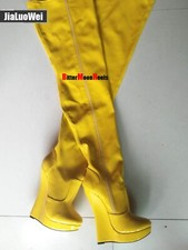 Damen Party Schenkelhoch Keilabsatz Plateau Lackleder Pumps Nachtclub Schuhe