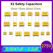 X2 Safety Capacitors 10mm 15mm 20mm 27mm Lead Pitch 275V 0.0047uF to 2.2uF