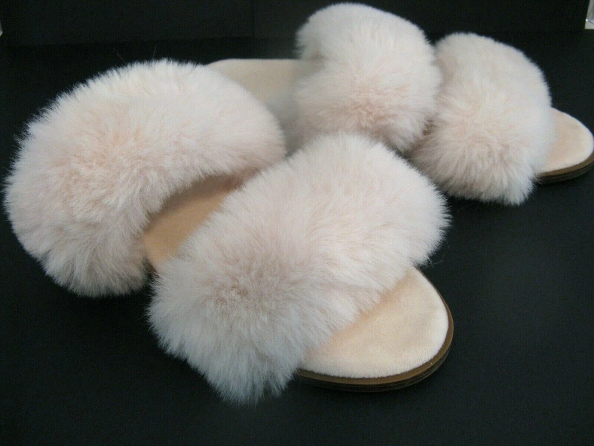 LOFT Women s Faux Fur Double Strap Slippers Size 7 8 Ivory Cream