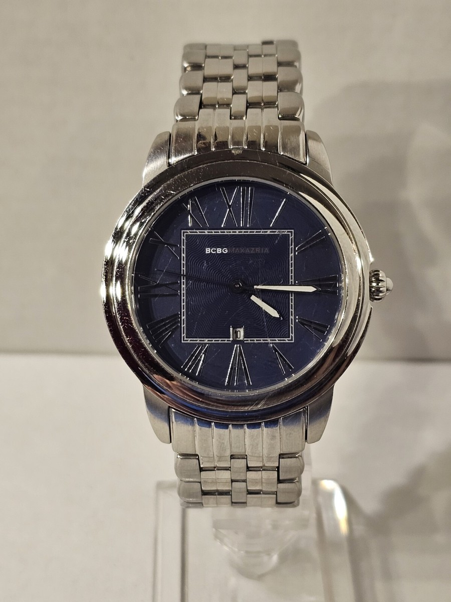 BCBG Maxazria Stainless Steel Mens Timepiece With Blue Dial