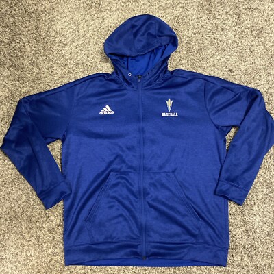 Adidas Jacket Mens XL Climawarm Full Zip Blue Hooded Baseball