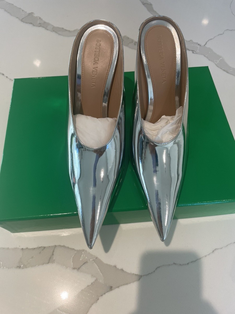 Bottega Veneta Metallic Silver Rocket Mule Size 36 New In