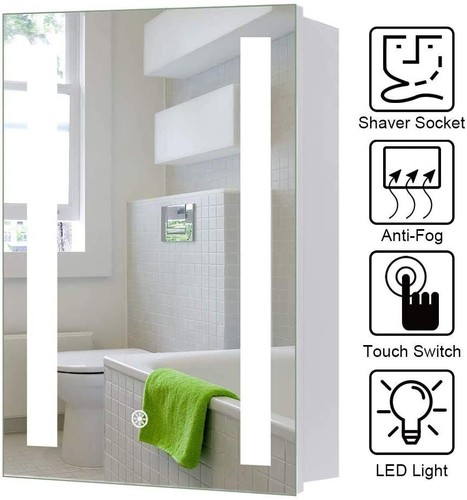 Illuminated LED Bathroom Mirror Cabinet with Touch Switch Demister Shaver Socket - Picture 4 of 12