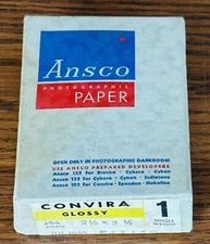 ANSCO CONVIRA RARE SEALED BOX 1949 2.5x3.5 PHOTOGRAPHIC PAPER 144 SHEETS GLOSSY