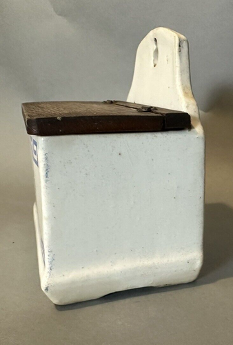 Primitive antike Landküche Porzellan Wandhänge Salzbox Behälter - Bild 4 von 8