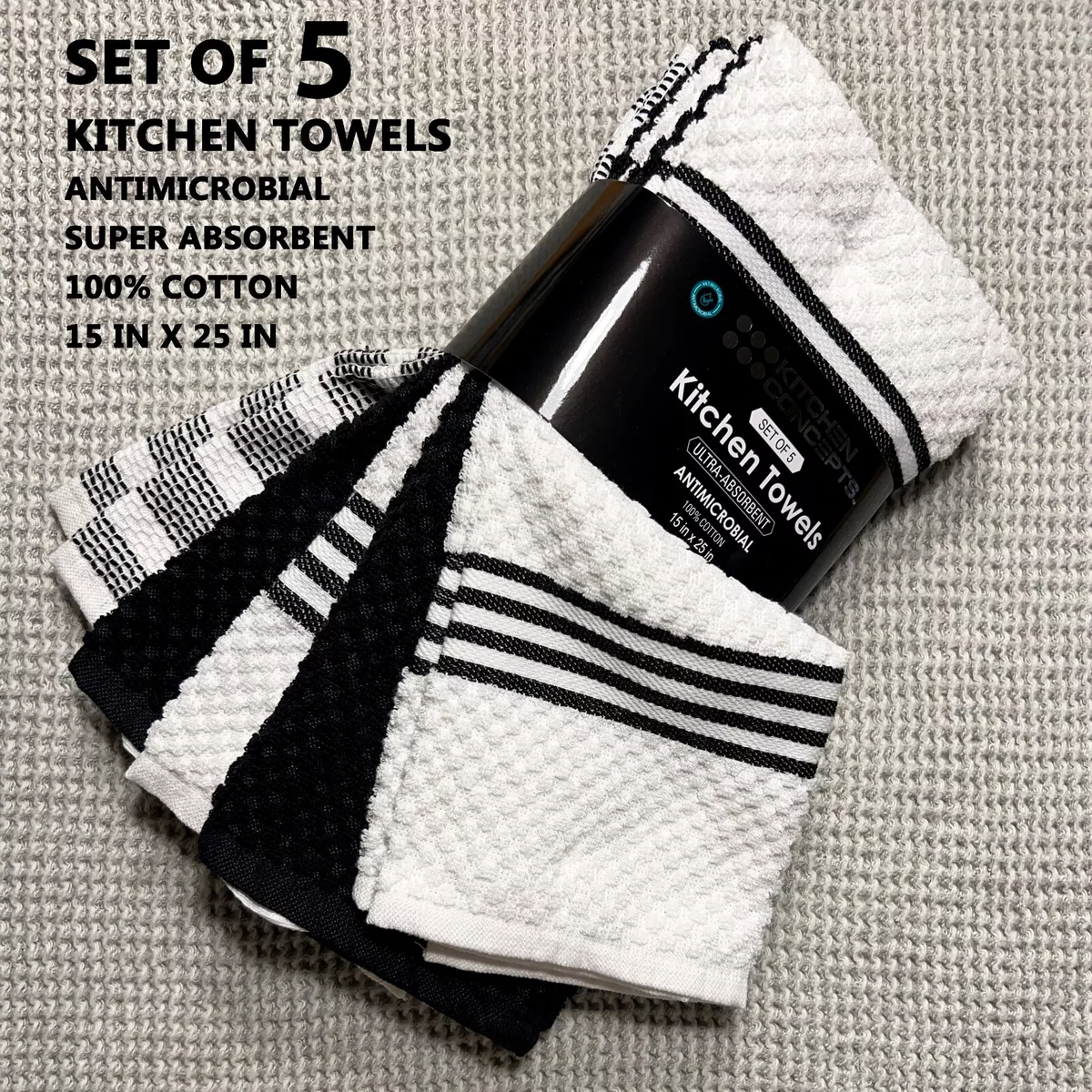 Kitchen Towels- Black & White Stripes