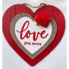 Valentine Heart Love You More Wood Wall Sign Decoration 12 Inches Tall New