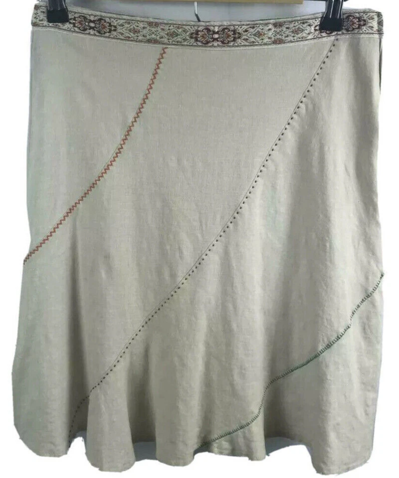 Сердце Луна звезда бежевый льняной трапециевидный колена контраст отделки юбка размер 0/XS - Изображение 3 из 4