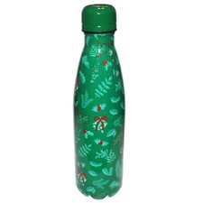 Noël Boissons Bouteille Double Paroi Métal 500ml Eau Vert Feuille / Holly