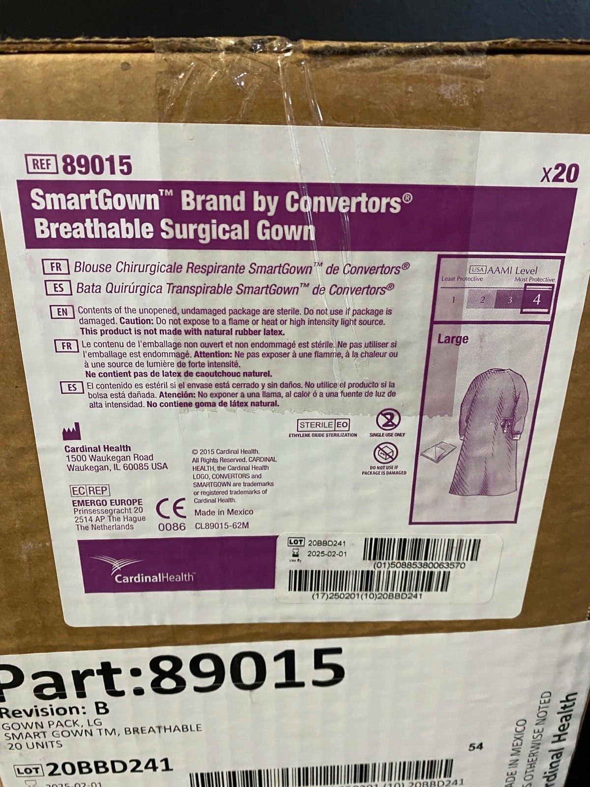 Cardinal Health 89015 SmartGown Level 4 Sterile Surgical Gown Lg Case 20