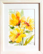 Original Watercolor Painting Modern Painting Yellow Flowers Art 8"x6"