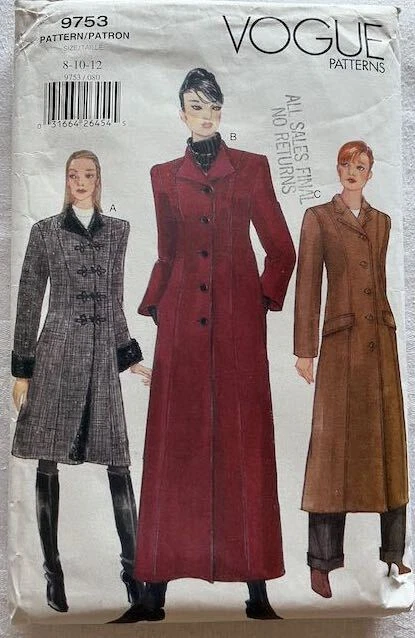 Vogue 9753 COAT Misses 8,10,12 Multi size pattern UNCUT