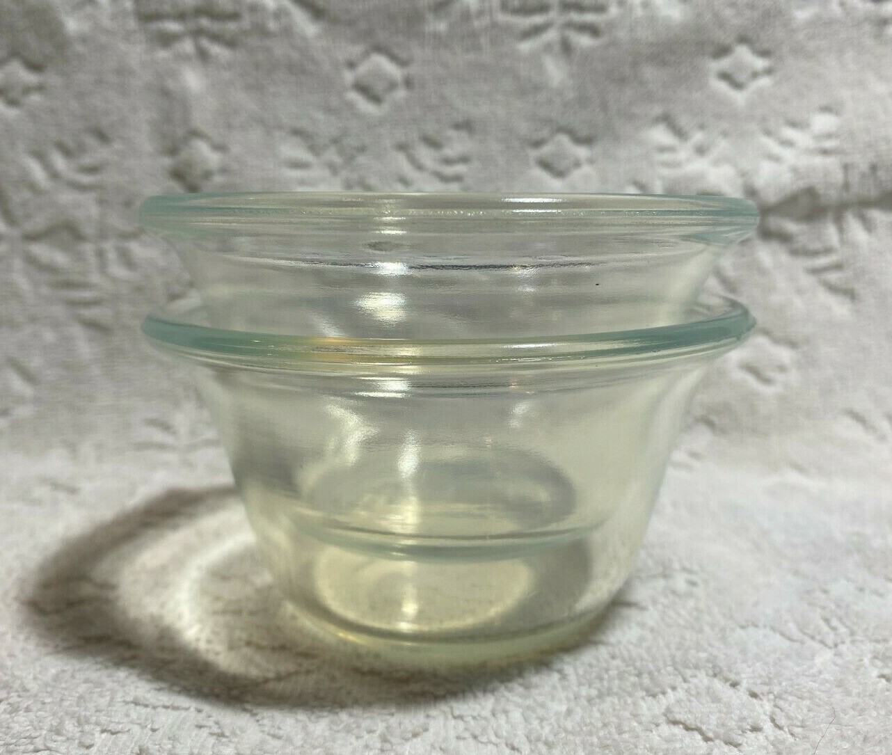 Vintage H.C. Fry Glass Co HTF FOVAL Two 1936 Flare Pearl-Oven-Glass Custard-Cups