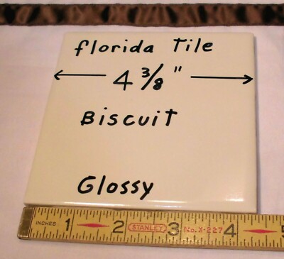 1 pc. Biscuit Glossy Ceramic Tile:  4-3/8'' by Florida Tile Co.  off-white, NEW