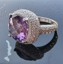 FABULOUS 925 STERLING SILVER 12x12 mm. CUSHION CUT AMETHYST RING SIZE 6