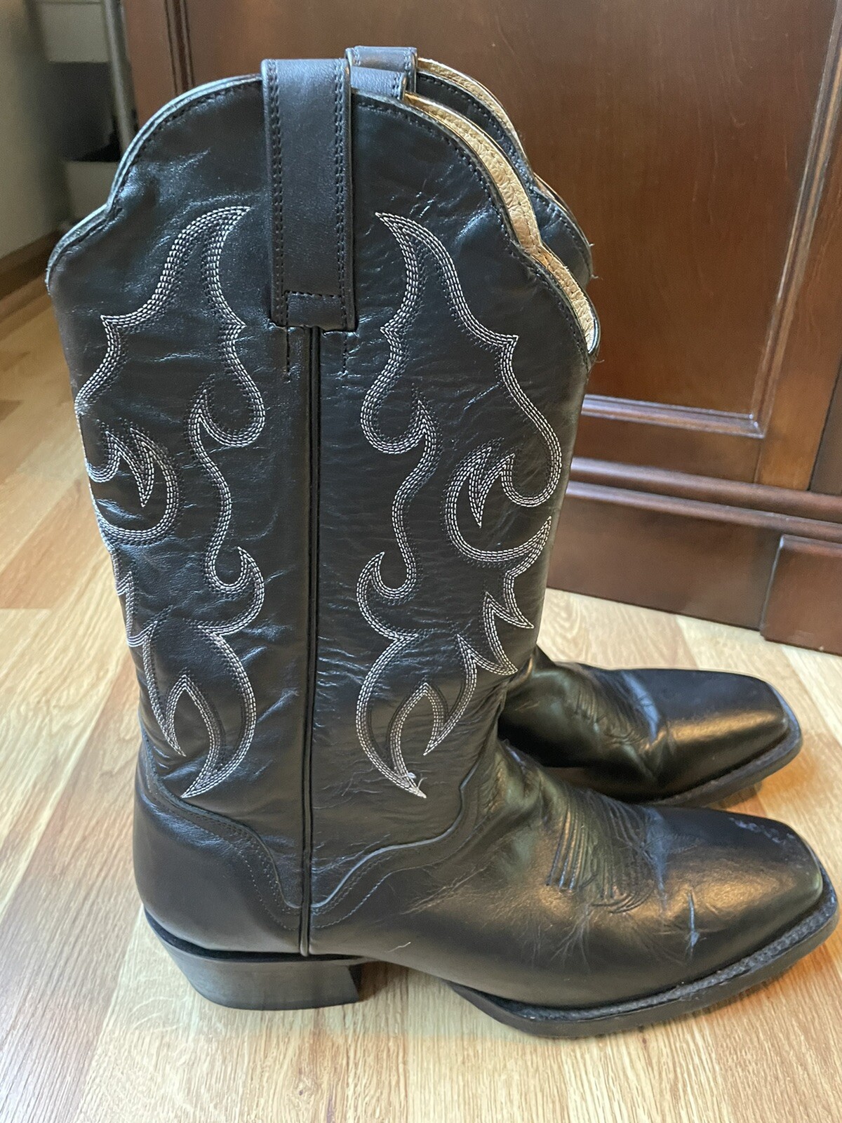 Bottes Western Homme J.B. Dillon JBM6001 - Cuir Noir, Bout Carré, Pointure US 9 D - Occasion