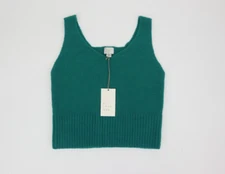 A New Day Women V-Neck Fuzzy Sweater Tank, Green Size XS