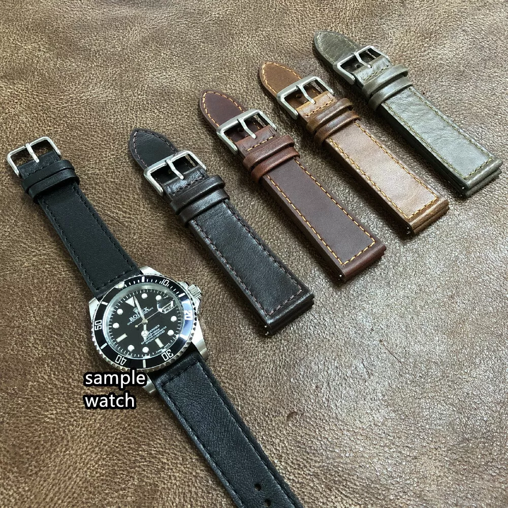 Size 18 20 22mm Quick Release Taper Style Genuine Leather Watch Strap Band 140