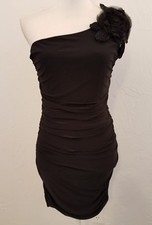 BODY CENTRAL SZ MEDIUM BLACK ONE SHOULDER STRETCHY BODYCON MINI DRESS  FLOWER