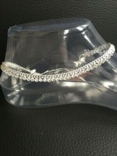 Diamante Anklet Ankle Chain Payal Stunning Jingle Silver Indian Bollywood Pair