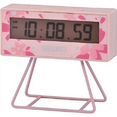 Seiko LCD Lunar Miniature Marathon Sakura Pink Mini Timer Alarm Clock QHL082P - Picture 1 of 5