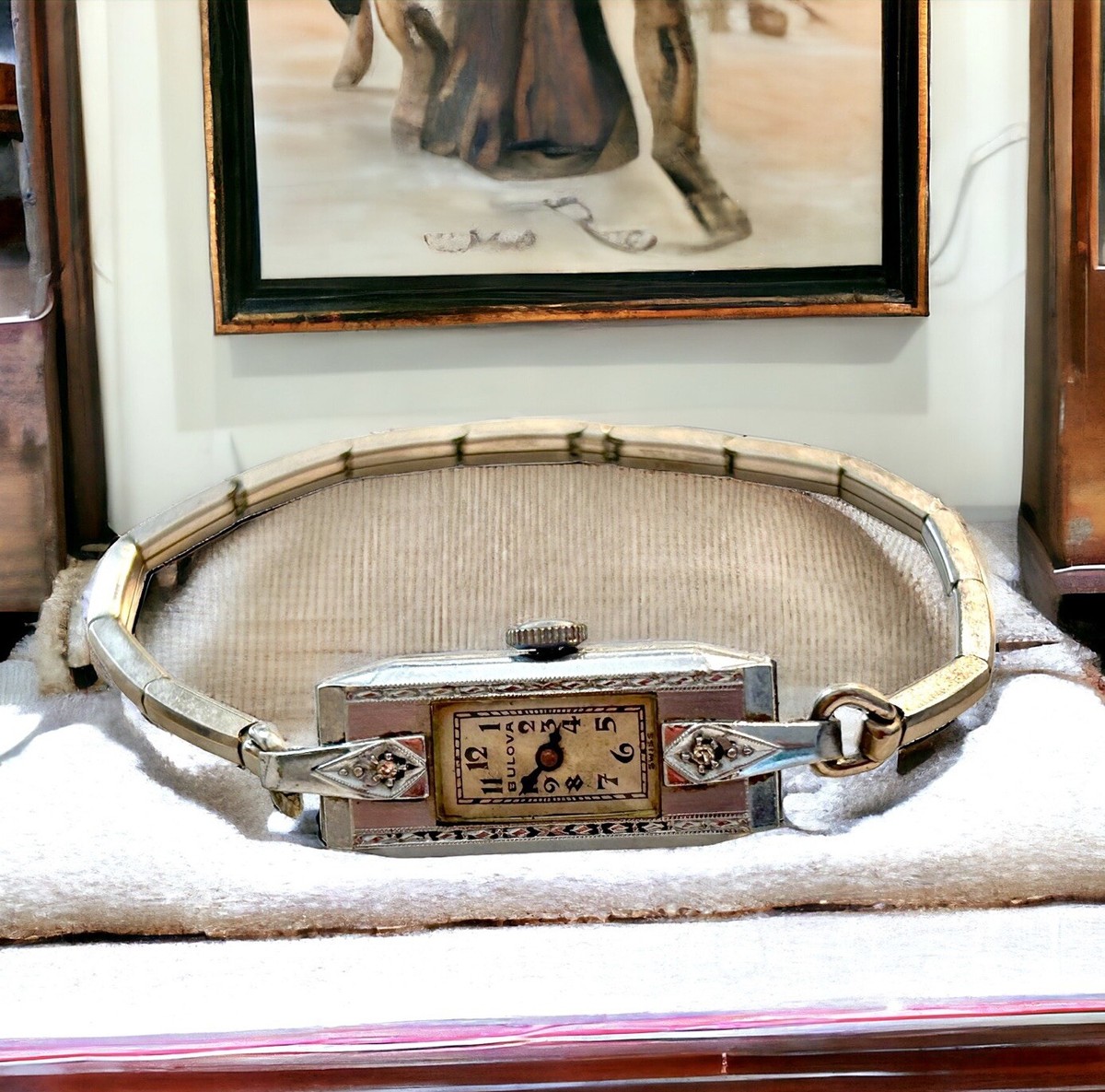 Vtg Bulova 1934 MISS LIBERTY Lady Deco Rectangle Manual Wind  display picture 1