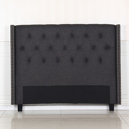 Bed Head Queen Charcoal Headboard Upholstery Fabric Studded Buttons - Picture 5 of 5