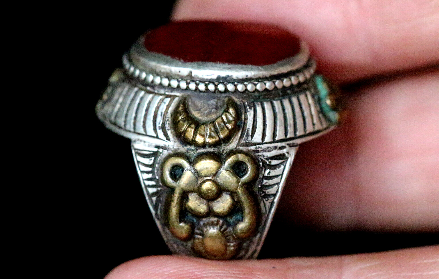 Uzbek Tribal Solid Silver Ring Carnelian Gemstone… - image 1