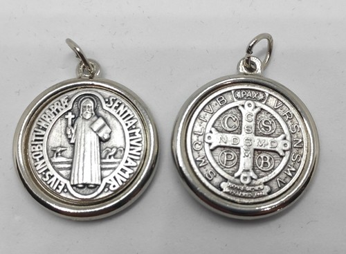 LOT SET OF 3 St Benedict Pendant Medal Silver Plated Silver Tone 0.9'' - Picture 9 of 10