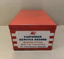 Vintage Mobil Pegasus Customer Service Record Metal File Box Gas Oil Garage Sign