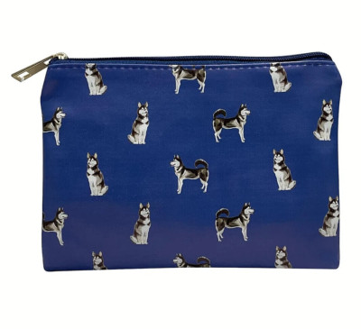 Damen Husky Kosmetik Make-up Tasche gefüttert Reißverschluss Etui blau Neuheit Hundeliebhaber Geschenk