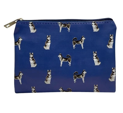 Ladies Husky cosmetic makeup bag lined zipped case Blue novelty Dog lover gift