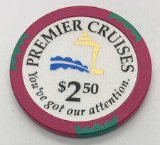 Premier Cruise Lines $2.50 Casino Wet Chip Cape Canaveral FL Gold Ship Outline