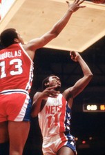 Robert Hawkins New Jersey Nets shoots over Leon Douglas Detroit Pi- Old Photo