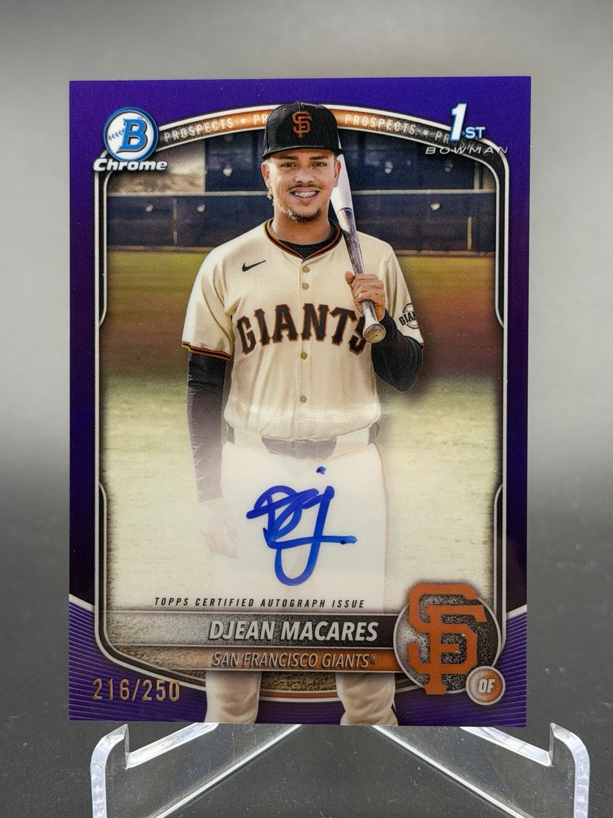 DJEAN MACARES 2025 BOWMAN CHROME 1ST PURPLE REFRACTOR AUTO /250