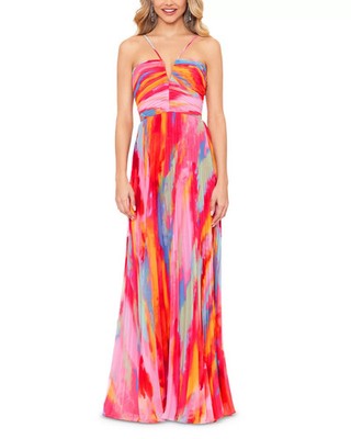 Xscape Women's Pleated Halter Gown - Fuschia Multi - Size 14 Xscape Women's Pleated Halter Gown - Fuschia Multi - Size 14