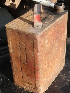 Vintage Shell Motor Spirit 2 Gallon metal Petrol Can with Brass 'Pratts' Cap