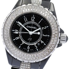 CHANEL J12 black ceramic H1338 date diamond bezel Quartz Ladies Watch_878230