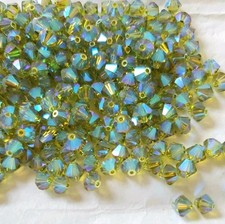 Vintage Swarovski 5301 6mm bicone beads Light Olivine AB2X 12pcs 